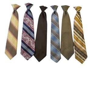 Vintage Men's Necktie Lot 6 Clip On and Traditional Styles Assorted Patterns
